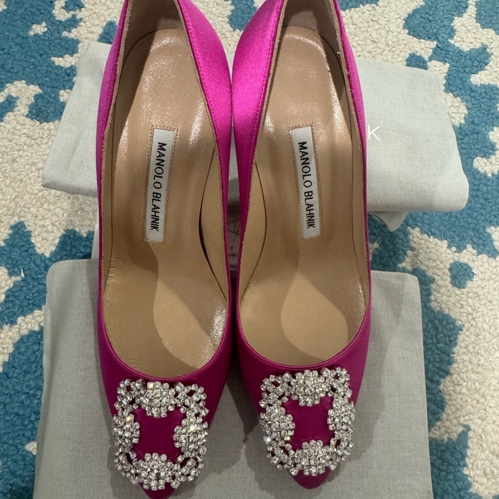 Manolo Blahnik Hangisi Women's Pink Satin Pumps 36.5 70mm - Picture 6 of 9